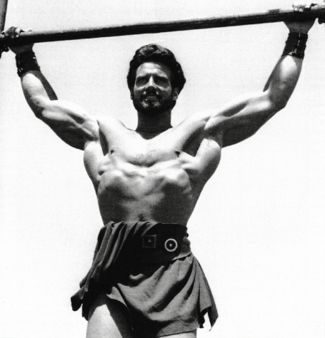 Steve Reeves Very Wide-Grip Pull-Up Pose